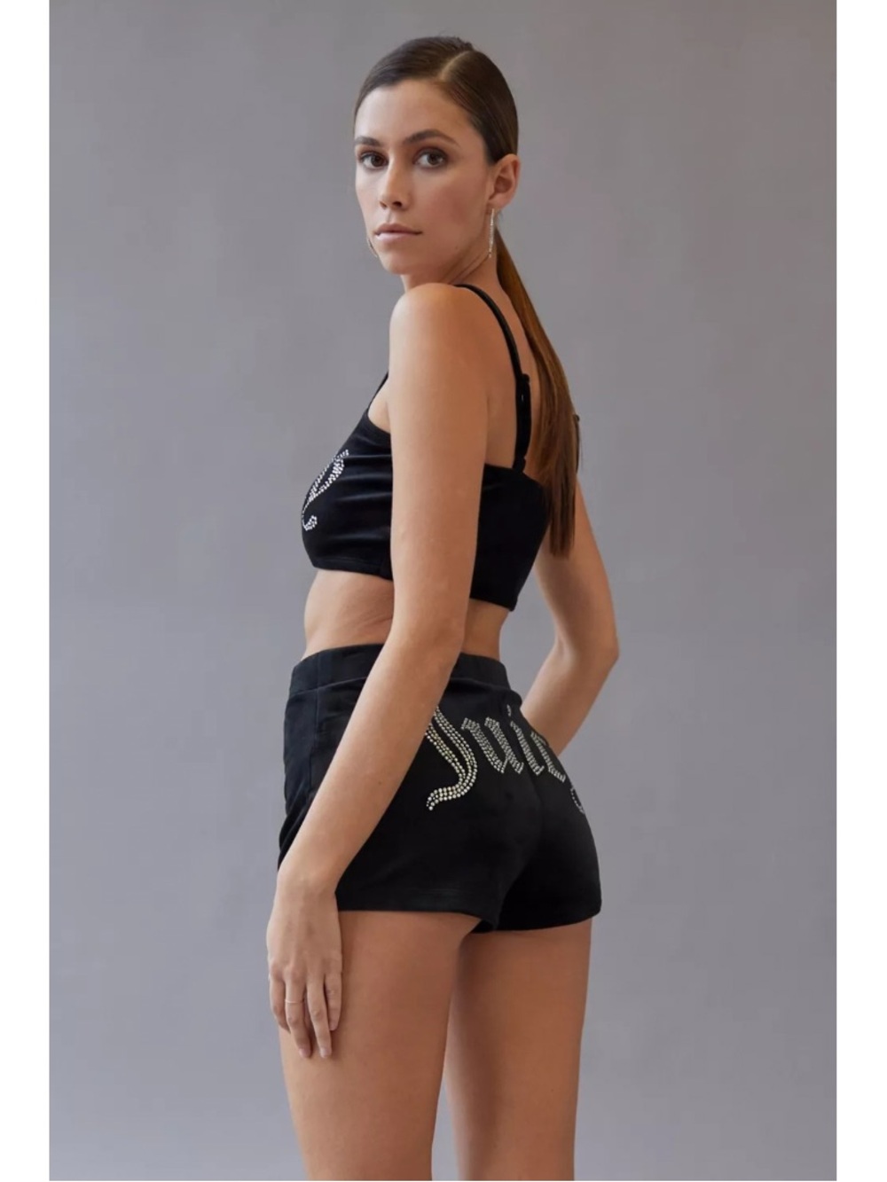 Juicy Couture UO Exclusive Velour Short Size M Bling Bedazzled Gem Black